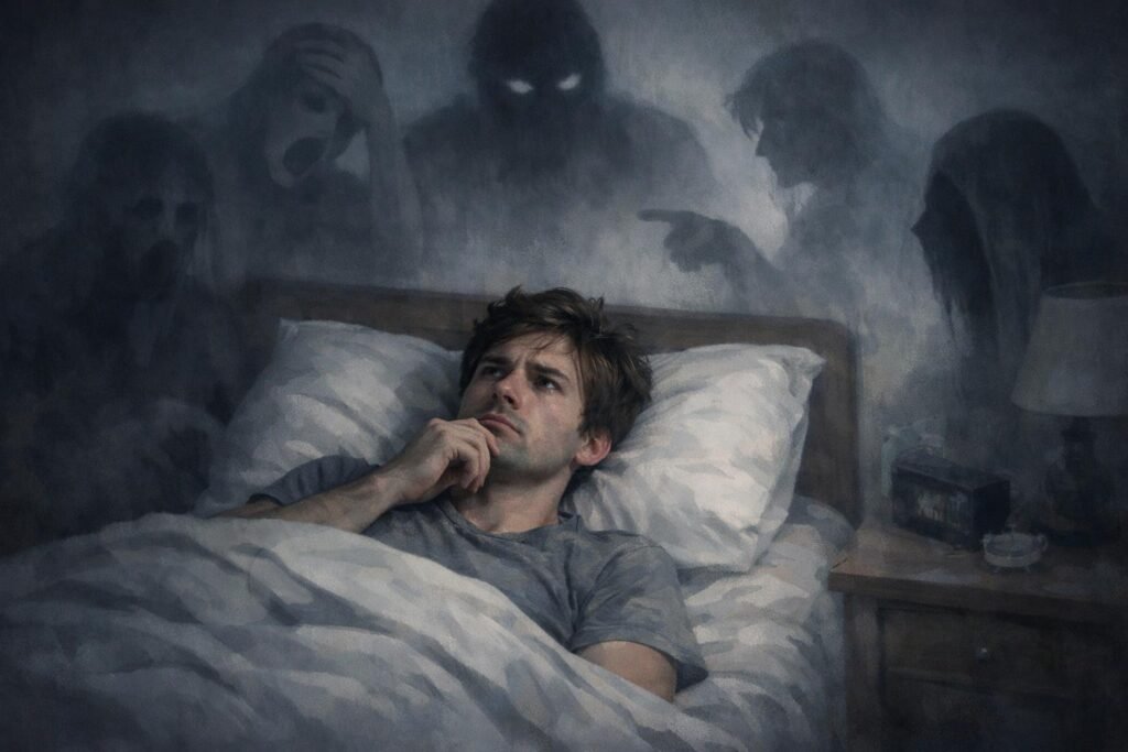 Álmodó személy aggodalmaskodik bárányhimlő miatt, kézen tartja az arcát