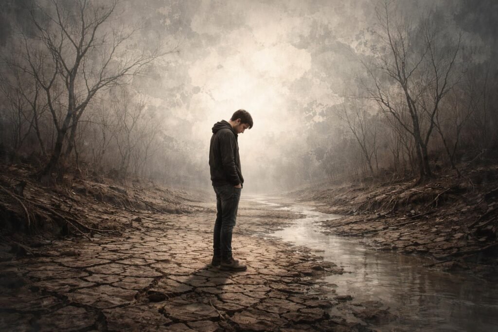 Egy kiszáradt patak, ami érzelmi kiszáradást szimbolizál