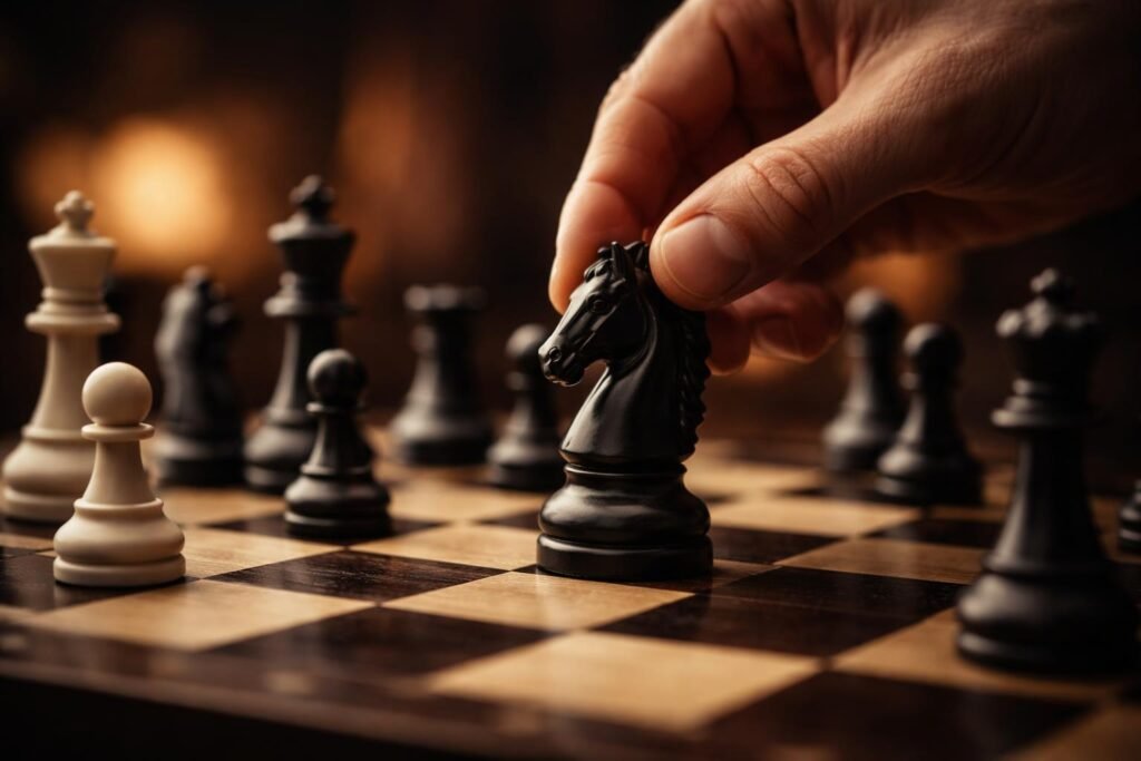 Sakkozó ember gondolkodik egy verseny közben.