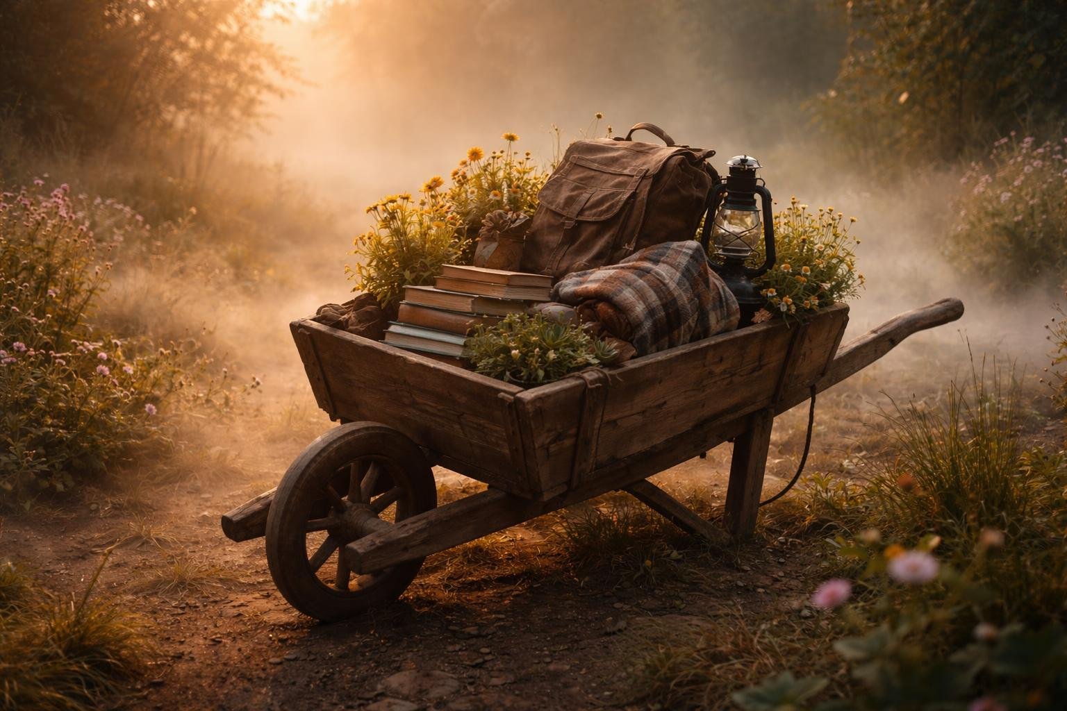 Talicska egy régi udvari környezetben, teli földdel és eszközökkel