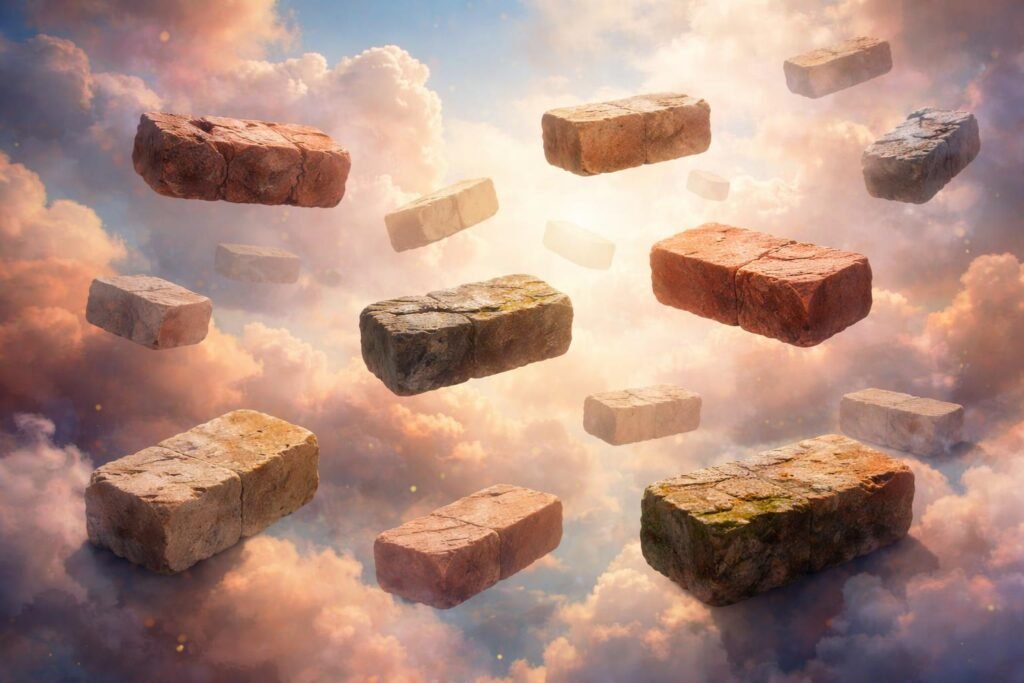 Téglák különböző színekben és állapotban, álombeli jelentéssel