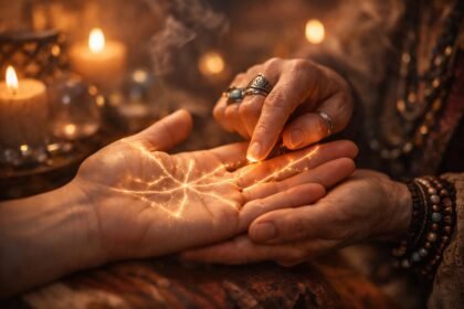 Álombéli tenyérjós kézzel írja a sorsot, életút szimbólum