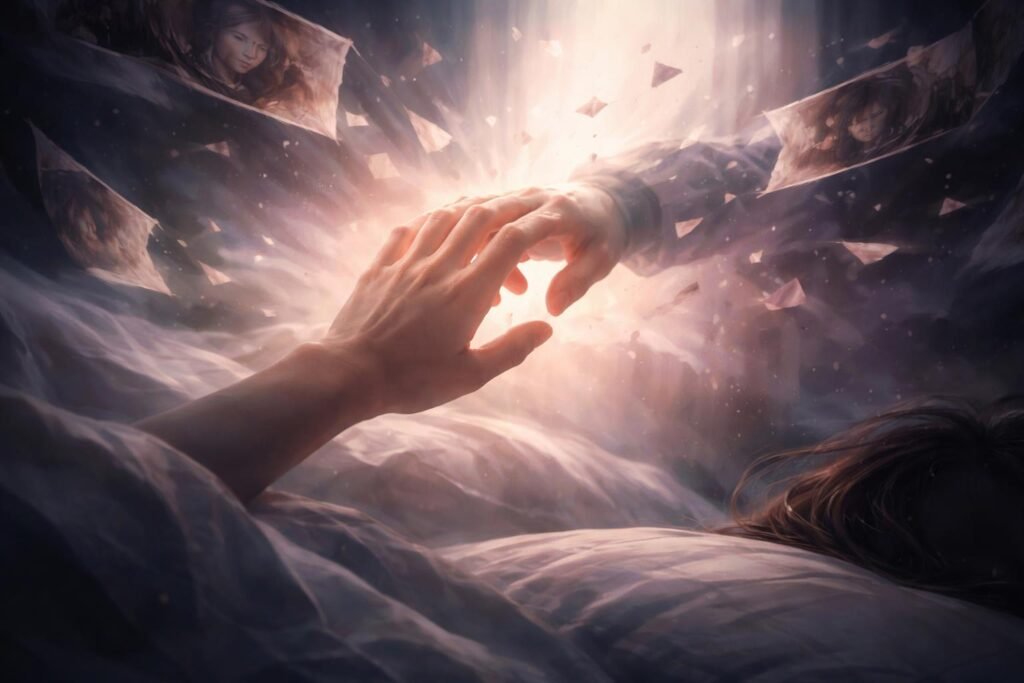 Zuhanó ember álombéli kézfogás közben, bizalom elvesztése