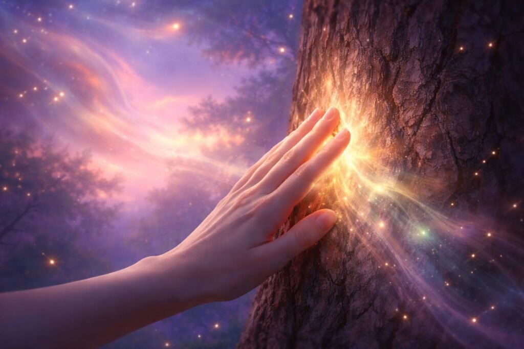 Rügyező fa ágának gyengéd simogatása tavaszi napsütésben