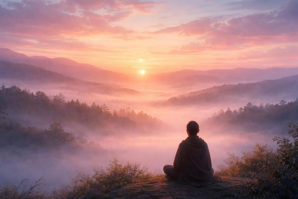 Tavaszi napfelkelte színes égbolt és csendes táj