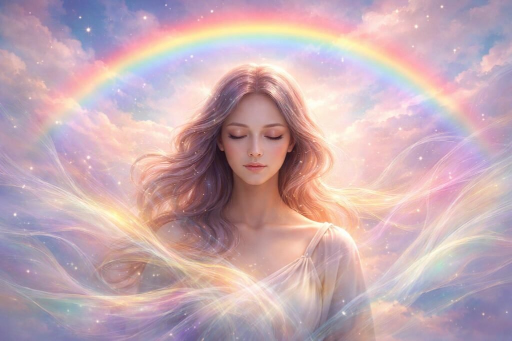 Színes szivárvány tavaszi eső után, a béke szimbóluma