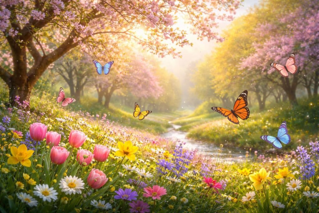 Tavaszi pillangó átalakulás természetben, belső változás szimbóluma