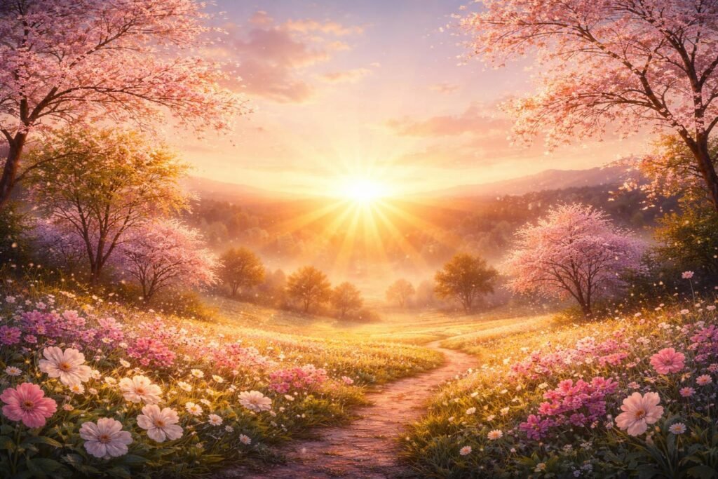 Tavaszi napfelkelte, új kezdet és spirituális ébredés