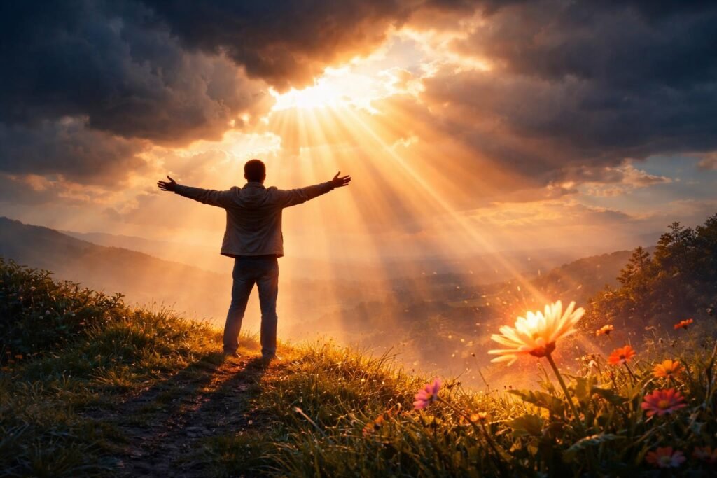 Váratlan napsütés megvilágítja a sötét felhőket