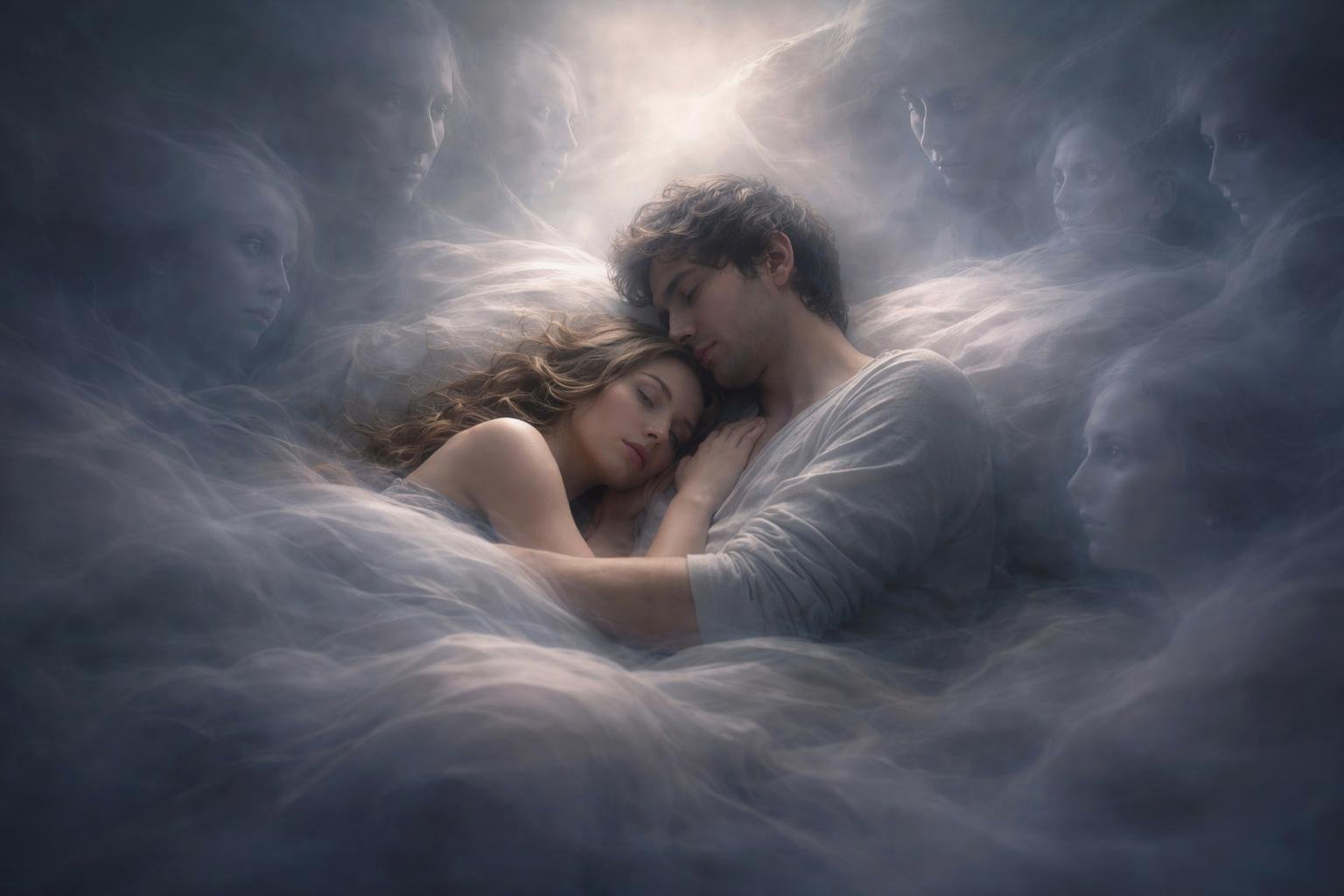 Álomképes jelenet idegen névvel suttogó párral, érzelmek és hűség jelei