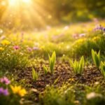 Izgatottan várakozó személy a friss tavaszi virágok között