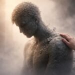 Kővé váló alak simogatás alatt, érzelmi zárkózottság jelképe