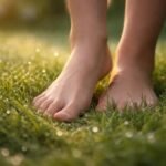 Mezítláb járás harmatos fűben frissesség és természet érintése