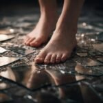 Mezítlábas ember jár törött tükör szilánkjain, múlt fájdalmai között