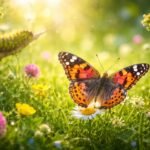 Tavaszi pillangó a virágok között egy gyönyörű metamorfózis szimbólumaként