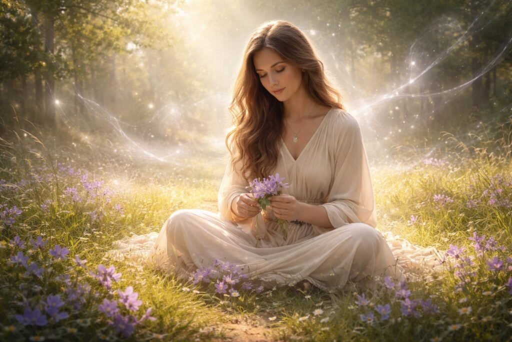 Ibolyák a nyári réten, béke és természet szépsége