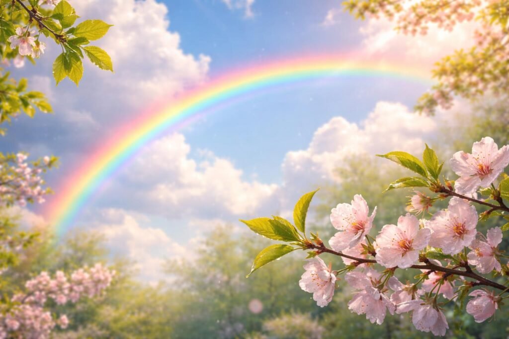 Tavaszi zápor utáni szivárvány a tisztulás és remény jeleként