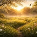 Tavaszi napfelkelte szimbolikus új kezdet és lelki ébredés