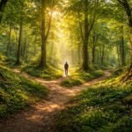 Elvarázsolt zöldellő erdő útvesztővel, bizonytalanság érzése